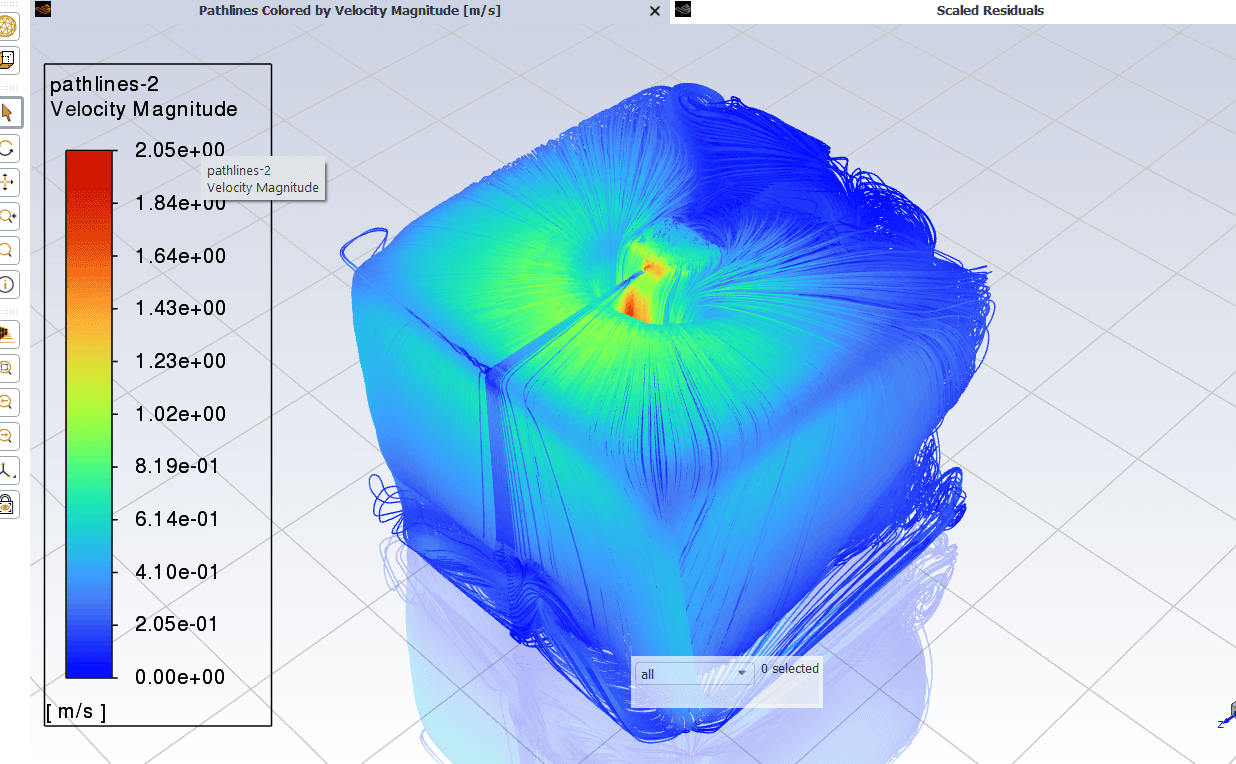 Server rack thermal simulation showing velocity distribution